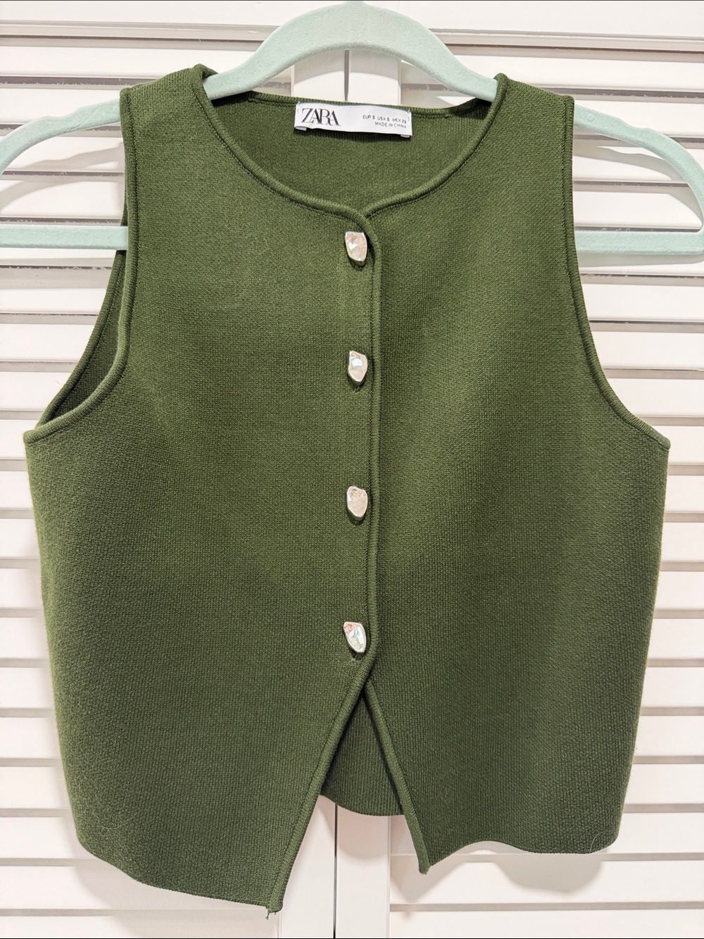 Zara Olive Green Sleeveless Knit Button Vest